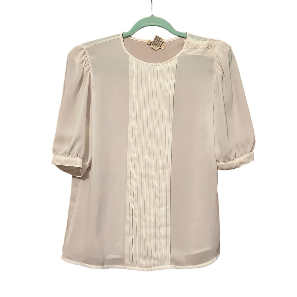 Units Sheer Blouse Women's Size 8 Cream Vintage Short Sleeve